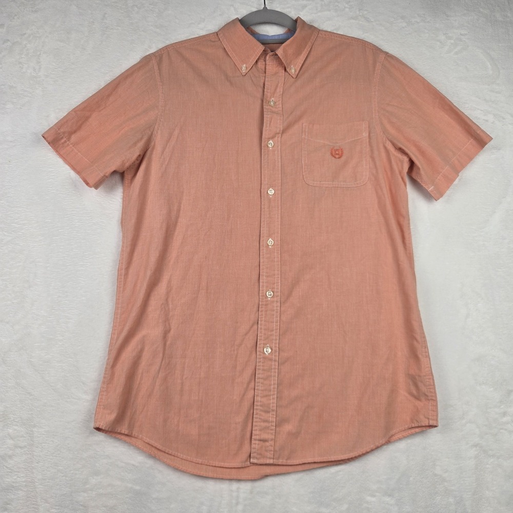 Chaps Men's Orange Checked Shirt Size Small Button Down‎ Short Sleeve